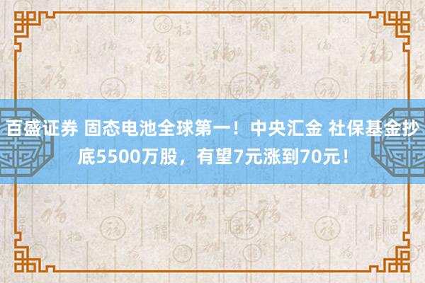 百盛证券 固态电池全球第一！中央汇金 社保基金抄底5500万股，有望7元涨到70元！